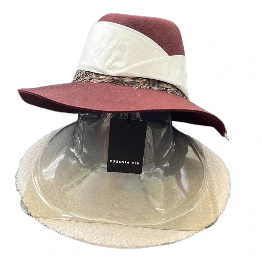 Eugenia Kim 'Georgina' Feather-Trimmed Wool Fedora Hat, Wine, Medium - Picture 5 of 7